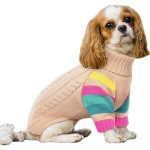 Dog Sweater in Pink with Striped Arms, Turtleneck - Pet Apparel - Size Medium